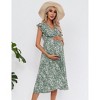 Women's Maternity Wrap V Neck Maternity Dress Summer Ruffle Sleeve High Waisted Floral Flowy Maxi Dress for Baby Shower And Photoshoot - 3 of 4