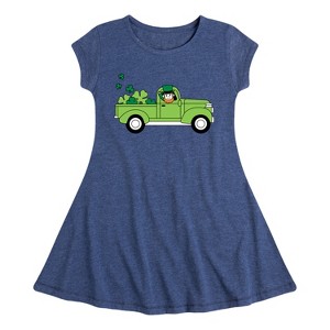 Girls' - Instant Message - St. Patrick's Day Leprechaun Truck Delivering Luck Fit & Flair Cap Sleeve Dress - 1 of 3