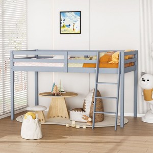 Karl Home Gray Wood Junior Loft Bed with Stairs Full Size for Adults, Kids and Young Teens - 1 of 4