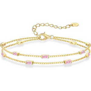 Dainty Sterling Silver Birthstone Bracelet, Simple Charm Link Jewelry, Birthday Anniversary Christmas Gift for Women - 1 of 4