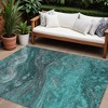 Teal Blue Aqua And Gray Abstract Washable Indoor Outdoor Area Rug - 2 of 4