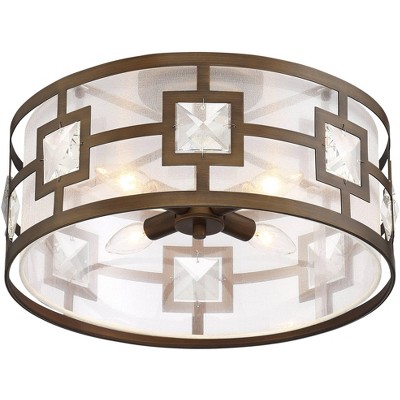 19" Crystal Bronze Drum Semi-Flush Mount Ceiling Light