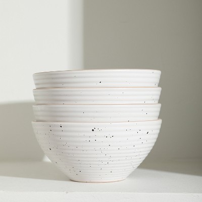 Off-White Ceramic 16-Piece Ribbed Dinnerware Set