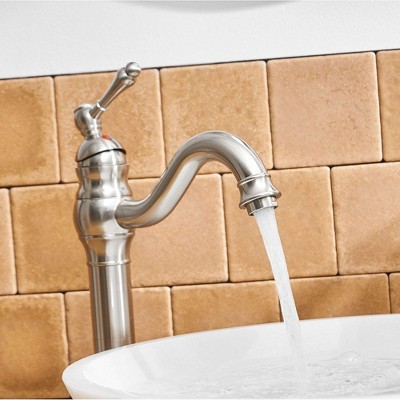 Brushed Nickel Single Handle Vessel Bathroom Faucet with Pop-Up Drain