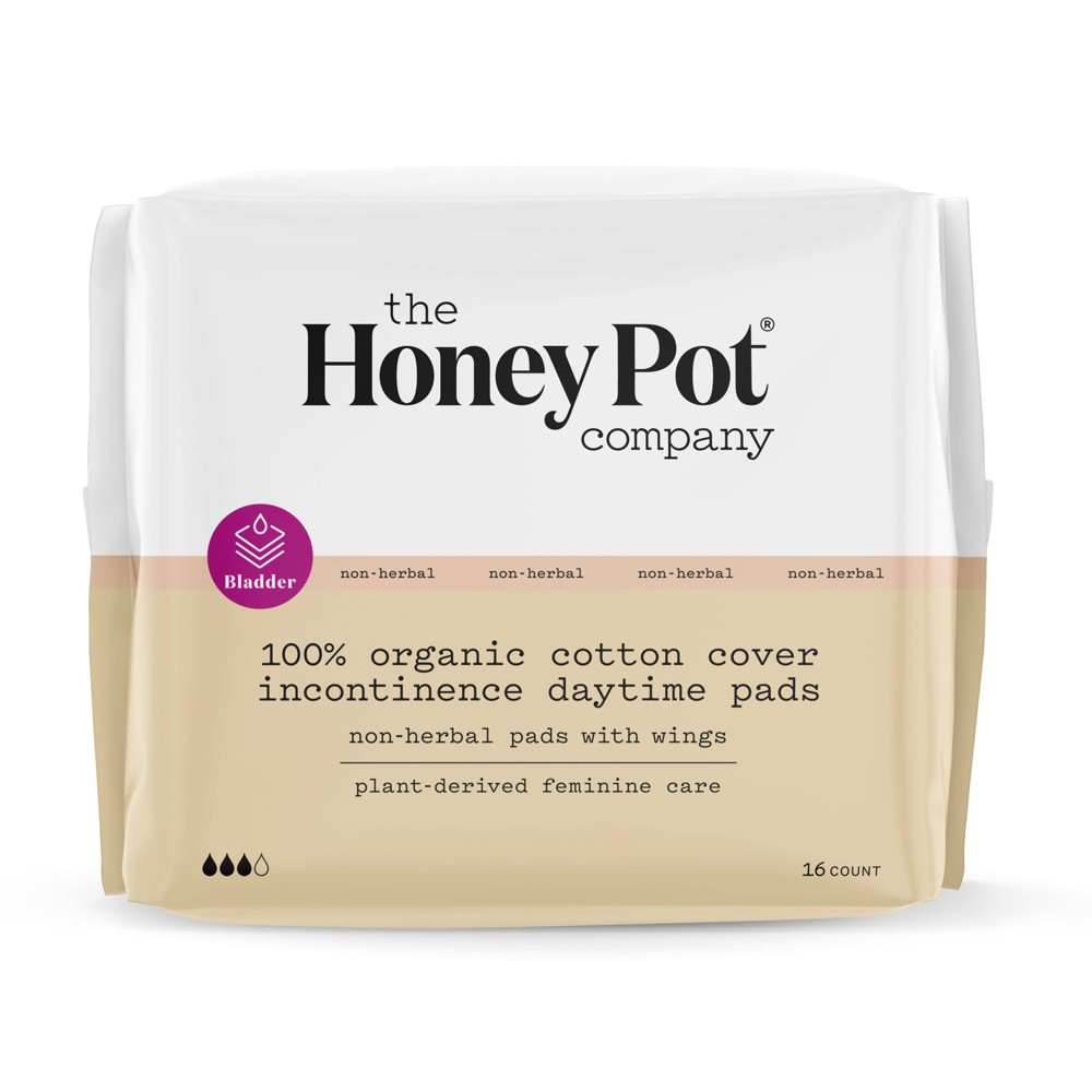 The Honey Pot Company, Non-Herbal Daytime Incontinence Pads with Wings, Organic Cotton Cover - 16ct