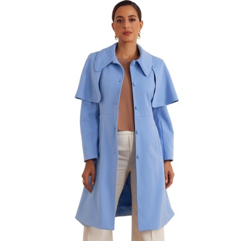 INSPIRE CHIC Women's Removable Cape Single-Breasted Work Casual Outwear Long Coat Blue Medium