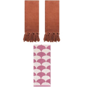 REGALWOVEN 3 Packs Geometric and Solid Absorbent Soft Cotton Hand Towel Set - 1 of 4
