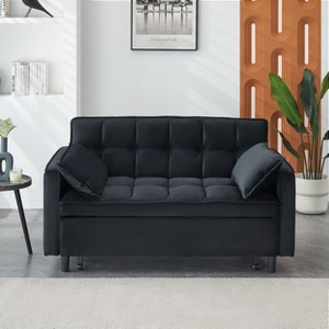 NicBex 3-in-1  Convertible Sleeper Chair,Modern Velvet Pull-out Sofa Bed with Toss Pillows and Pockets,Soft Couches for Living Room,Black - 1 of 4