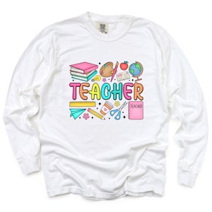 Simply Sage Market Teacher Bright Collage Garment Dyed Long Sleeve - 1 of 4