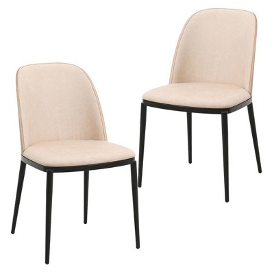LeisureMod Tule Dining Side Chair with Velvet Seat and Black Powder-Coated Steel Frame Set of 2