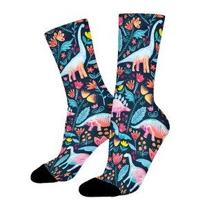Dinosaur Delight Women Printed Crew Socks Funny Funky Socks Soft Polyester Novelty Gifts for Artists Men - 1 of 1