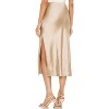 Women's Satin Midi Skirt - High Waist Slit Design with Comfortable Elastic Waistband Champagne - 2 of 4