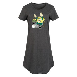 Women's SpongeBob SquarePants Bikini Bottom Beware Graphic T-shirt Dress - Heather Charcoal - Small - 1 of 4