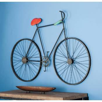 37" x 56" Metal Bike Wall Decor with Seat and Handles Black - Olivia & May