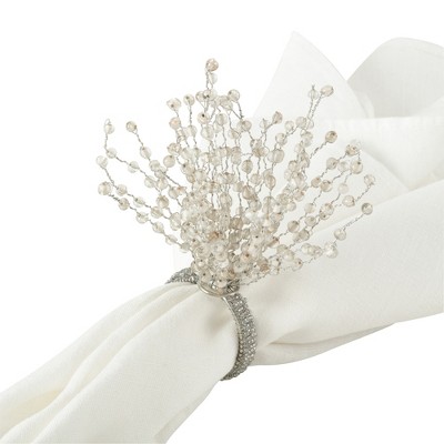 Silver Beaded Burst Design Napkin Rings Set of 4