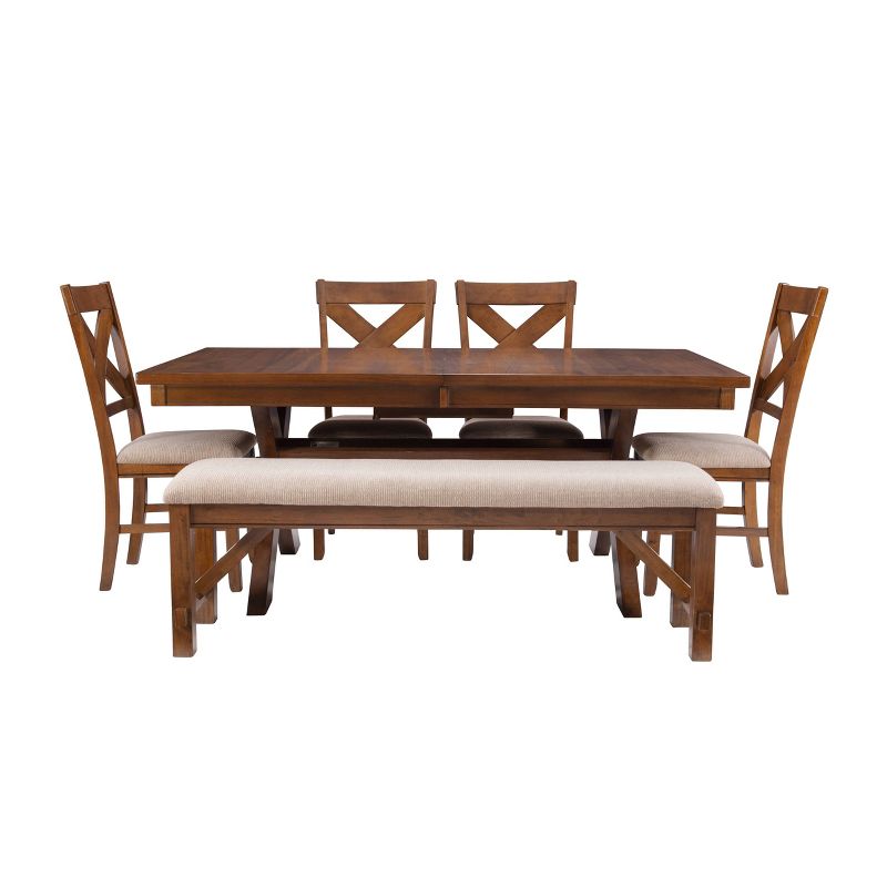 6pc Jackson X Back Chairs and Bench Extendable Table Dining Set Hazelnut - Powell, 3 of 23