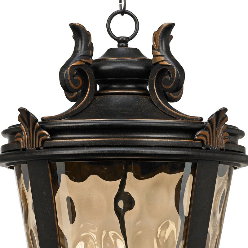 John Timberland Casa Marseille Vintage Rustic Outdoor Hanging Light Veranda Bronze 30" Champagne Hammered Glass Damp Rated for Post Exterior Barn, 3 of 9