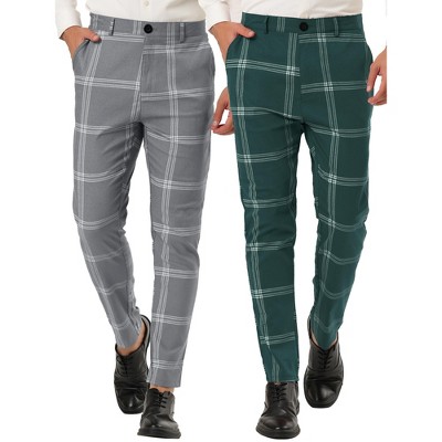 Lars Amadeus Men's Plaid Pattern Flat Front Checked Dress Pants 2 Packs