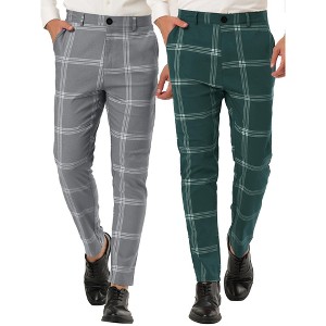Lars Amadeus Men's Plaid Pattern Flat Front Checked Dress Pants 2 Packs - 1 of 4