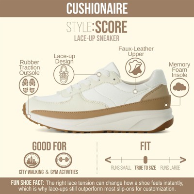Женские кроссовки CUSHIONAIRE Women's Score lace up Sneaker +Comfort Foam White/Tan 9 — фото 2