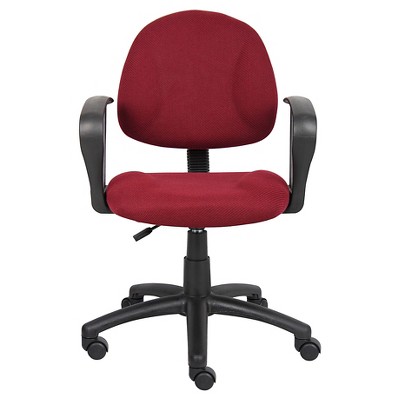 Ergonomic Swivel Task Chair with Fixed Arms in Burgundy Leather