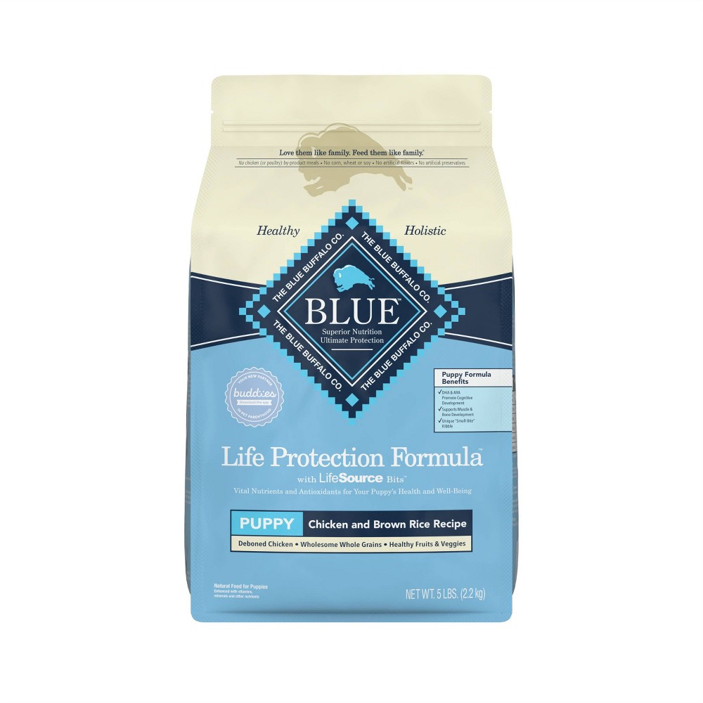 Best by apr-08/2024) Blue Buffalo Life Protection Formula Chicken and Brown Rice Dry Dog Food for Puppies  Whole Grain  5 lb. Bag