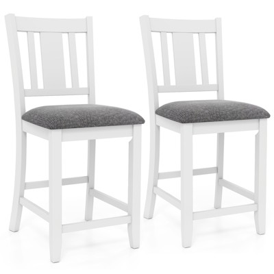 Tangkula Rubber Wooden Bar Stools Set of 2 w/ Ergonomic Back Comfortable Linen Cushion