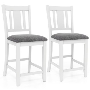 Tangkula Rubber Wooden Bar Stools Set of 2 w/ Ergonomic Back Comfortable Linen Cushion - 1 of 4
