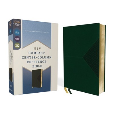Niv, Compact Center-Column Reference Bible, Leathersoft, Green, Red Letter, Comfort Print - by  Zondervan (Leather Bound)