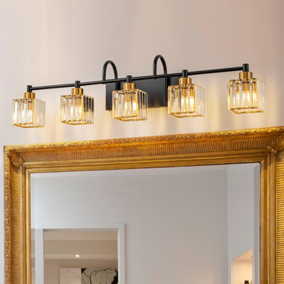 LLHZSY 3/4/5 Light Modern Industrial Dimmable Crystal Bathroom Vanity Light-Curved Metal Appearance With Crystal Shape