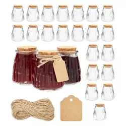 Sparkle and Bash 24 Pack 4oz 130ml Small Round Glass Jars with Lids, Hang Tags, Jute String for Honey, Jam & Jelly