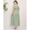 Women Plus Size Maxi Dress V Neck Summer Dress Short Sleeve Long Dress High Waist Ruffle Casual Dress with Belt, Green Yellow Flower, 4XL - 4 of 4