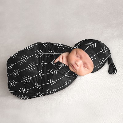 Image of Sweet Jojo Designs Boy, Girl Baby Cocoon and Beanie Hat Swaddle Wrap Rustic Patch Black and White 2pc