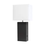 Leather Table Lamp with USB and Fabric Shade Black - Elegant Designs