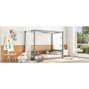 CAVINAS Twin Size Kid Canopy Floor Bed, Montessori Toddler Bed Frames,Floor Bed with Guardrails for Kids,Girls&Boys,No Box Spring Needed - 1 of 3