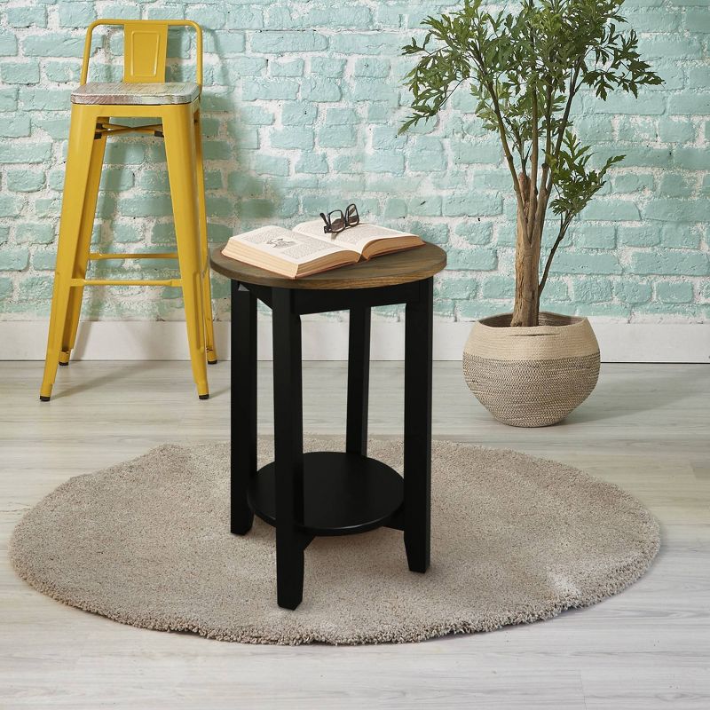 American Oak Top Round End Table Forest Gray/Black - Flora Home, 5 of 9