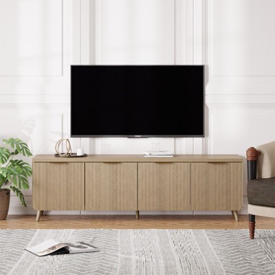 FONTOI TV Stand, TV Table with Wavy Stripe Design, Entertainment Center with Golden Handles, TV Stands for Living Room, Wood, 59.1*13.8*17.7