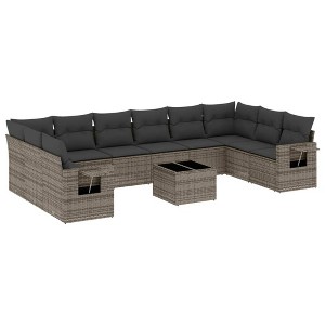vidaXL Garden Sofa Set Grey PE rattan, powder-coated steel, tempered glass - 1 of 4