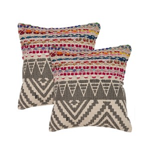 HomeRoots Set of Two Gray Chevron Cotton Throw Pillow - 1 of 4