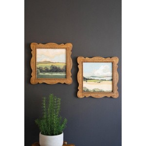 Set of Two Natural Wood Framed Landscape Acrylic Paintings by Kalalou - 1 of 3