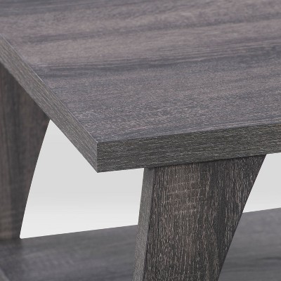 Dark Gray Square Wood Side Table with Lower Shelf