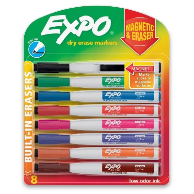 Expo 8pk Dry Erase Markers Magnetic & Eraser Fine Tip Multicolored: Whiteboard Markers, Thin, Low Odor, Art & Stationery
