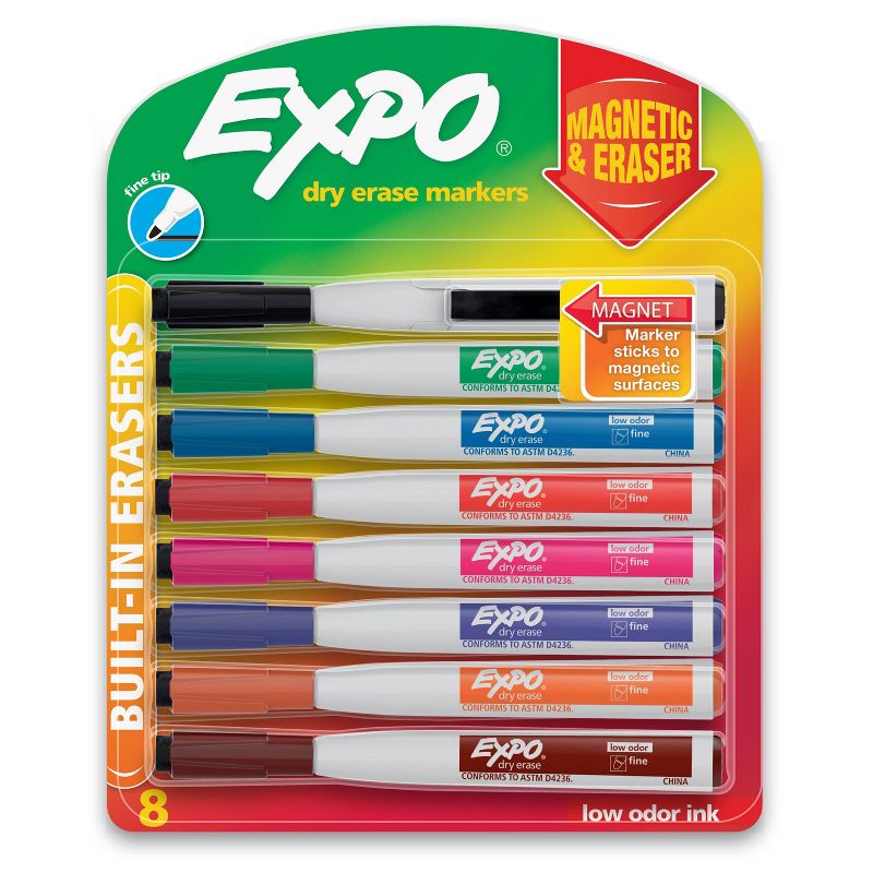 Expo 8pk Dry Erase Markers Magnetic &#38; Eraser Fine Tip Multicolored, 1 of 7