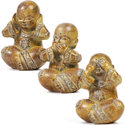 Juvale 3 Pack Buddha Statue Set, Hear See Speak No Evil Figurines, 4.7 Inches