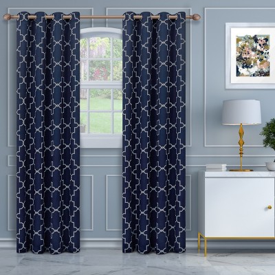 Thermal Insulated Trellis Blackout 2-Piece Curtain Panel Set with Stainless Grommet Header - Blue Nile Mills