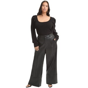 June + Vie by Roaman's Women's Plus Size Cuffed Faux Leather Pants - 1 of 4