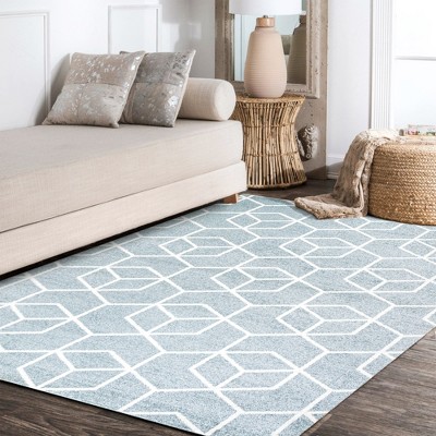 Scandinavian Light Blue & White Geometric Flatweave 3x5 Rug