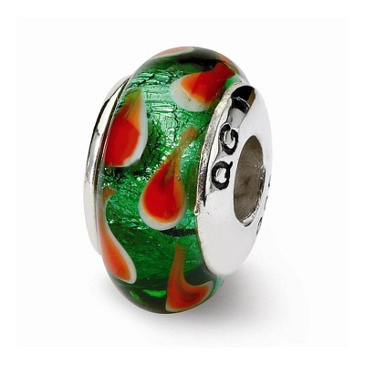 Black Bow Jewelry Green and Red Glass Sterling Silver Bead Charm
