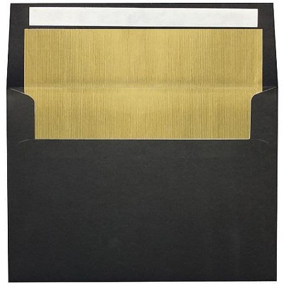 LUX A7 Foil Lined Invitation Envelopes 5 1/4x7 1/4  Black w/Gold Lining FLBK4880-04-50