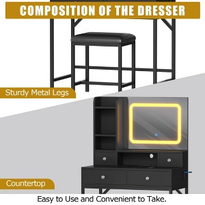 Vanity Desk and Stool with Mirror and Lights，Makeup Vanity with Charging Station - 1 of 4